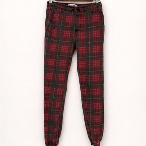 Y2K Kreamy Women Medium Jogger Pants Red Plaid Tartan Elastic Waist Grunge Punk